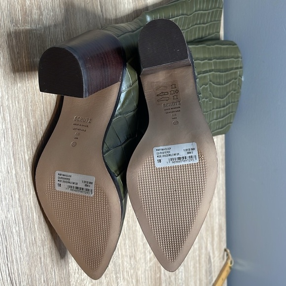 Schutz NWT Maryanna Olive Green Croc-Embossed Knee-High Boots - Picture 9 of 12